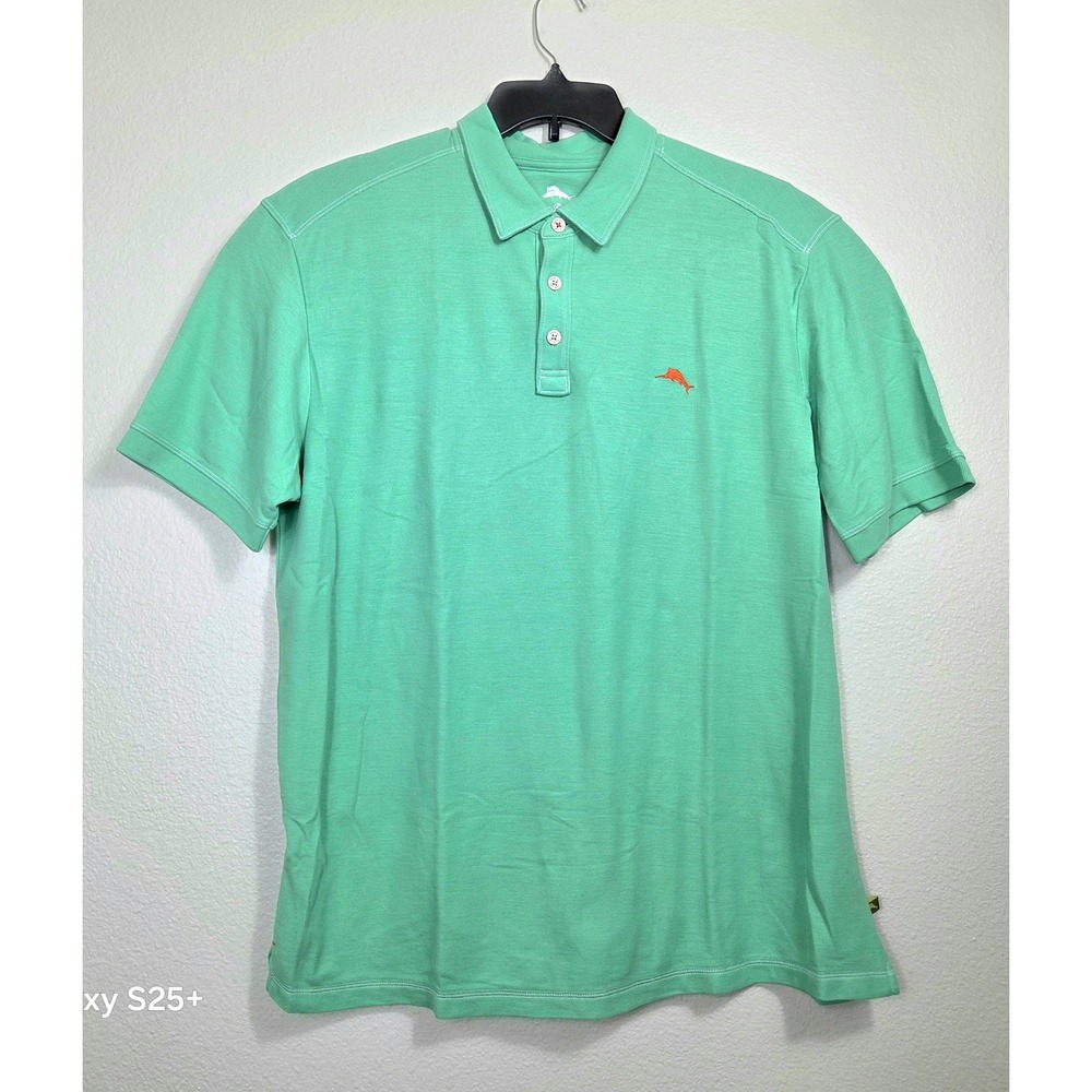 Tommy Bahama Mens XL Pima Cotton Blend Polo Shirt Green Short Sleeve Marlin Logo